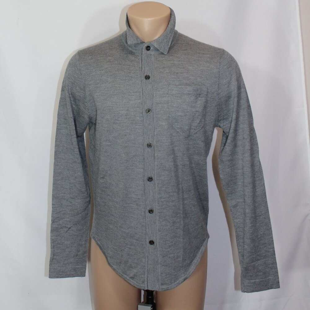Neiman Marcus Men's Button-Front shirt 1 pocket cashmere silk gray   sz Medium